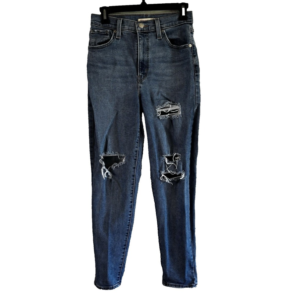 Levis High Waisted Mom Jeans Womens 26 Med Wash Distressed Ripped Denim Straight
